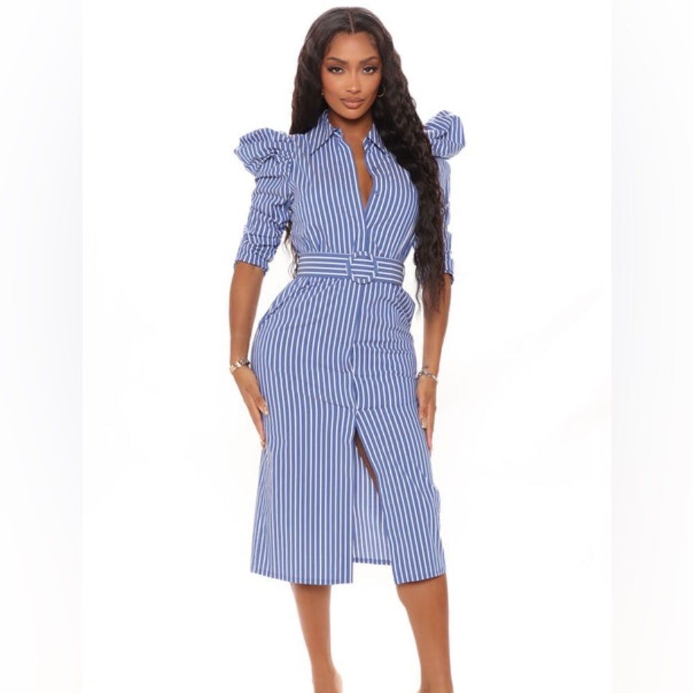 NWT Fashion Nova Blue Striped Midi Dress